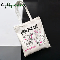 Cyflymder Korea Ulzzang Ins Heart Harajuku Women Shoulder Bag Art Gothic School Y2K Anime Canvas