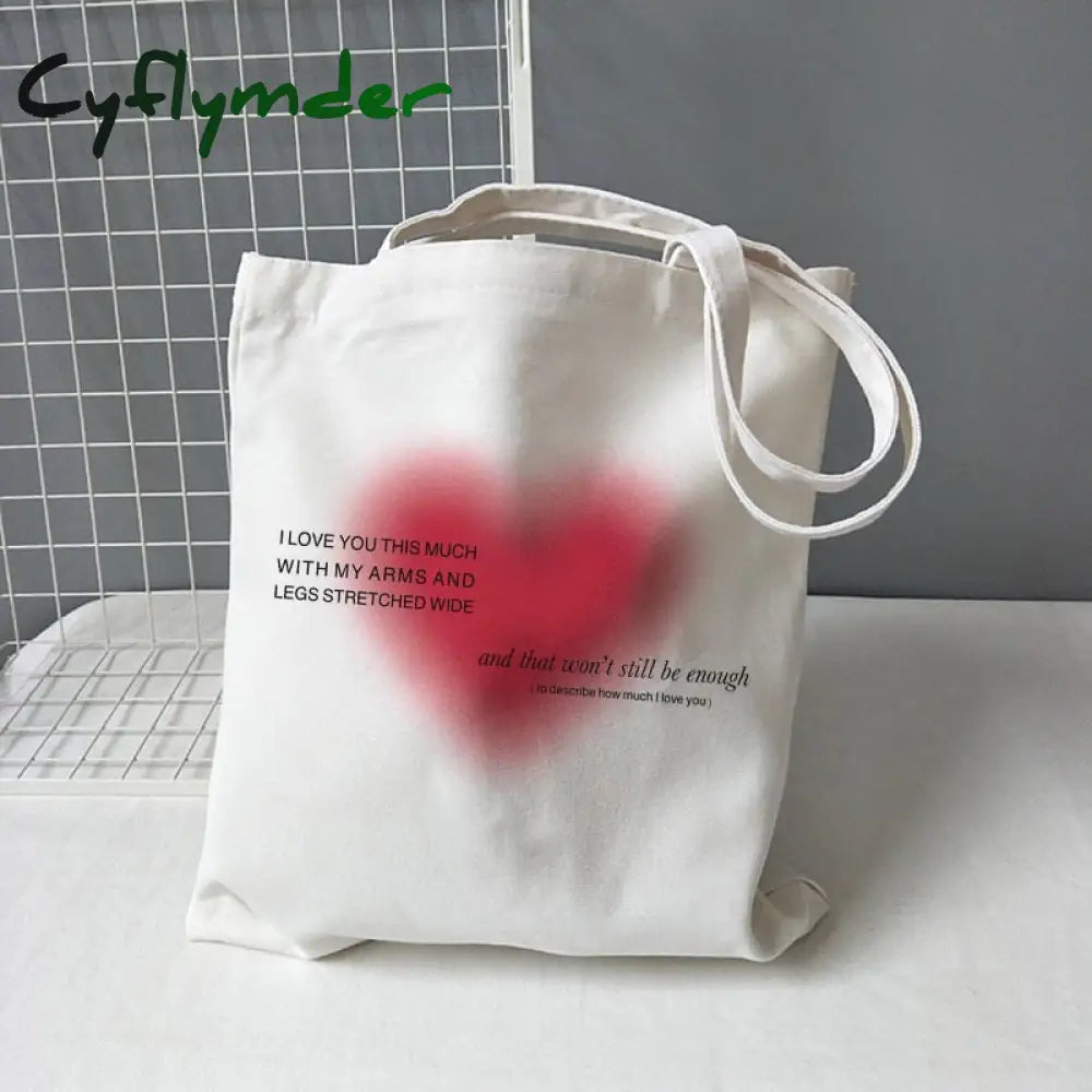 Cyflymder Korea Ulzzang Ins Heart Harajuku Women Shoulder Bag Art Gothic School Y2K Anime Canvas