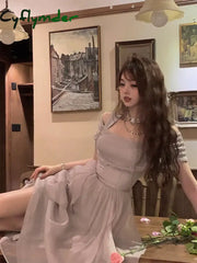 Cyflymder Korean Casual Midi Dress For Women New Summer Fashion Elegant Off The Shoulder Folds