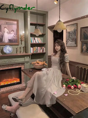 Cyflymder Korean Casual Midi Dress For Women New Summer Fashion Elegant Off The Shoulder Folds