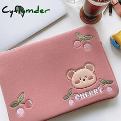 Cyflymder Korean Cherry Bear Laptop Ipad Sleeve Bag Pouch For Mac Pro 9.7 10.5 10.9 11 13 Inch