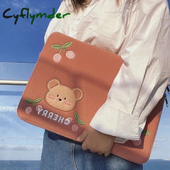 Cyflymder Korean Cherry Bear Laptop Ipad Sleeve Bag Pouch For Mac Pro 9.7 10.5 10.9 11 13 Inch