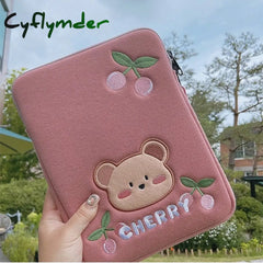 Cyflymder Korean Cherry Bear Laptop Ipad Sleeve Bag Pouch For Mac Pro 9.7 10.5 10.9 11 13 Inch
