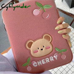 Cyflymder Korean Cherry Bear Laptop Ipad Sleeve Bag Pouch For Mac Pro 9.7 10.5 10.9 11 13 Inch
