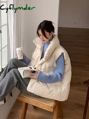 Cyflymder Korean Chic Thick Puffy Vest Women Winter Warm Streetwear Parkas Jacket Simple Loose