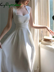 Cyflymder Korean Elegant Midi Dresses For Women Summer New Evening Party Fashion Slim Female