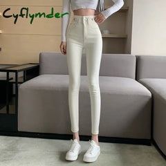 Cyflymder Korean Fashion Apricot Skinny Pants Women High Waist Stretch Jeans Sexy Pencil Capris