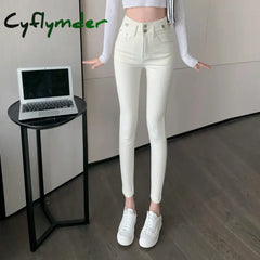Cyflymder Korean Fashion Apricot Skinny Pants Women High Waist Stretch Jeans Sexy Pencil Capris