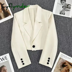 Cyflymder Korean Fashion Cropped Blazers Jacket Women Long Sleeve Office Ladies Streetwear Solid