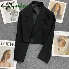 Cyflymder Korean Fashion Cropped Blazers Jacket Women Long Sleeve Office Ladies Streetwear Solid