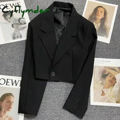 Cyflymder Korean Fashion Cropped Blazers Jacket Women Long Sleeve Office Ladies Streetwear Solid