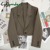 Korean Fashion Cropped Blazers Jacket Women Long Sleeve Office Ladies Streetwear Solid Color Single Button Short Suit Coat New