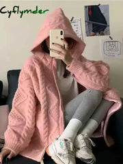 Cyflymder Korean Fashion Knit Cardigan Women Autumn Winter Casual Loose Zipper Hooded Thick Sweater
