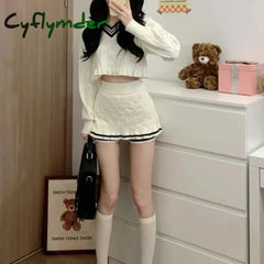 Cyflymder Korean Fashion Y2k Two Piece Skirt Set Women Sweet Stripe Knitted Sweater Crop Tops Slim Bodycon Mini Skirts
