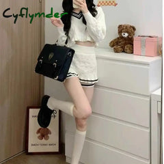 Cyflymder Korean Fashion Y2k Two Piece Skirt Set Women Sweet Stripe Knitted Sweater Crop Tops Slim Bodycon Mini Skirts