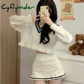 Cyflymder Korean Fashion Y2k Two Piece Skirt Set Women Sweet Stripe Knitted Sweater Crop Tops Slim Bodycon Mini Skirts