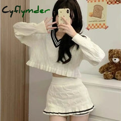 Cyflymder Korean Fashion Y2k Two Piece Skirt Set Women Sweet Stripe Knitted Sweater Crop Tops Slim Bodycon Mini Skirts