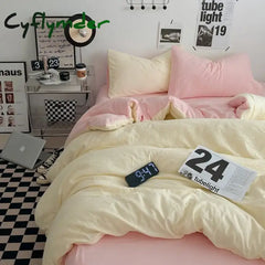 Cyflymder Korean INS Cream Style Pink Bedding Linen Solid Color Soft Bed Flat Sheet Pillowcase Adults Girls Washed
