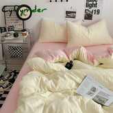 Cyflymder Korean INS Cream Style Pink Bedding Linen Solid Color Soft Bed Flat Sheet Pillowcase Adults Girls Washed