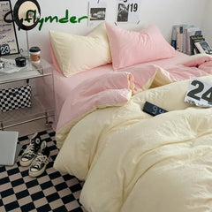 Cyflymder Korean INS Cream Style Pink Bedding Linen Solid Color Soft Bed Flat Sheet Pillowcase Adults Girls Washed