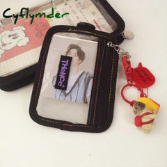 Cyflymder Korean Ins Laser Transparency Pencil Bag Pvc Black Border Flash Powder Loose-Leaf Binder