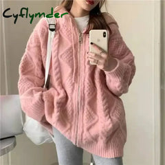 Korean Knit Cardigan Hooded Women Fashion Winter Casual Loose Zipper Thick Sweater All Match Female Streetwear Coats New Cyflymder