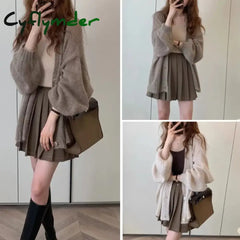 Cyflymder Korean Large Lazy Style Coffee Color Sweater Knitted Loose Cardigan Women’s Autumn/Winter Outerwear Thin Coat