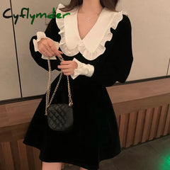 Cyflymder Korean Long Sleeve Mini Dress Women Spring Vintage Slim Vestidos Sweet Female Ruffles