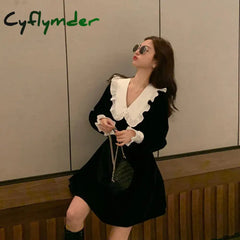 Cyflymder Korean Long Sleeve Mini Dress Women Spring Vintage Slim Vestidos Sweet Female Ruffles