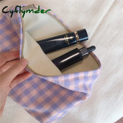 Cyflymder Korean Plaid Cosmetic Makeup Bag For Women Cosmetics Organizer Pouch Large Woman Travel