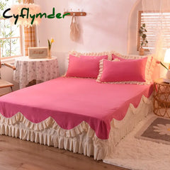 Cyflymder Korean Princess Style Bedding Set Soft Thickened Duvet Cover Bed Sheet Skirt and Pillowcases Cute Bow Girls