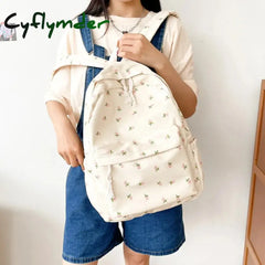 Cyflymder Korean Student School Backpack Floral White Bags For Teenage Girls Cute Women’s Brand