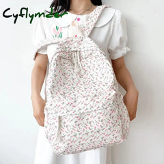 Cyflymder Korean Student School Backpack Floral White Bags For Teenage Girls Cute Women’s Brand