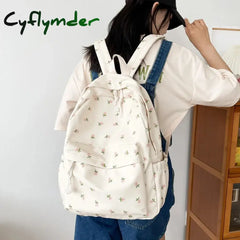 Cyflymder Korean Student School Backpack Floral White Bags For Teenage Girls Cute Women’s Brand