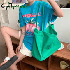 Cyflymder Korean Style Canvas Tote Bags For Women Large Capacity Handbag Casual Shoulder Bag