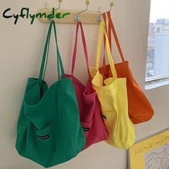 Cyflymder Korean Style Canvas Tote Bags For Women Large Capacity Handbag Casual Shoulder Bag