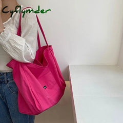 Cyflymder Korean Style Canvas Tote Bags For Women Large Capacity Handbag Casual Shoulder Bag