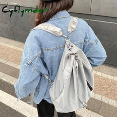 Cyflymder Korean Style Drawstring Women Backpack Waterproof Nylon School Bags Teenage Girls