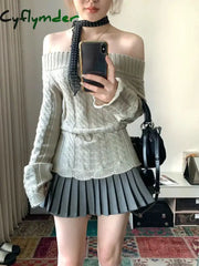 Cyflymder Korean Style Sexy Off Shoulder Sweater Women Sweet Elegant Long Sleeve Knitted Pullover Cute Fashion Slim Up