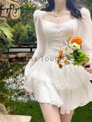 Cyflymder Korean Style Sweet Party Mini Dress Women Green Chiffon France Elegant Female Bubble