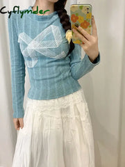 Cyflymder Korean Style Y2k Knitted Pullover Women Bow Lace Long Sleeve Sweaters Harajuku Vintage Patchwork Knitwear