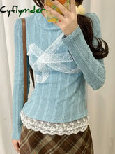 Cyflymder Korean Style Y2k Knitted Pullover Women Bow Lace Long Sleeve Sweaters Harajuku Vintage Patchwork Knitwear