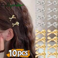 Cyflymder Korean Sweet Cool Y2K Girls PU Bow Hairpin Fashion Design Korean Personality Silver Leather Hair Clip Female
