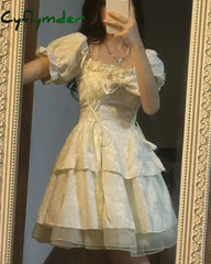 Cyflymder Korean Sweet Kawaii Dress Women Summer 2024 White Japanese Cute Party Mini Fairy Bubble