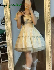 Cyflymder Korean Sweet Kawaii Dress Women Summer 2024 White Japanese Cute Party Mini Fairy Bubble