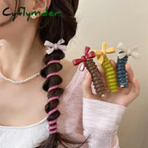 Cyflymder Korean Telephone Wire Bowknot Hair Loop for Woman Girls High Elastic Head Rope Ponytail Elastic Hair Ties
