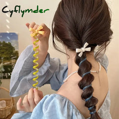 Cyflymder Korean Telephone Wire Bowknot Hair Loop for Woman Girls High Elastic Head Rope Ponytail Elastic Hair Ties