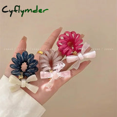 Cyflymder Korean Telephone Wire Bowknot Hair Loop for Woman Girls High Elastic Head Rope Ponytail Elastic Hair Ties