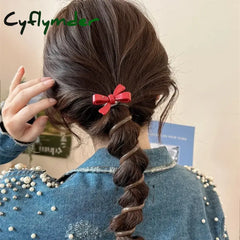 Cyflymder Korean Telephone Wire Bowknot Hair Loop for Woman Girls High Elastic Head Rope Ponytail Elastic Hair Ties