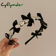 Cyflymder Korean Version Of Metal Love Bowknot Hair Hoop All-Match Girl Sweet Cool Ribbon Simple